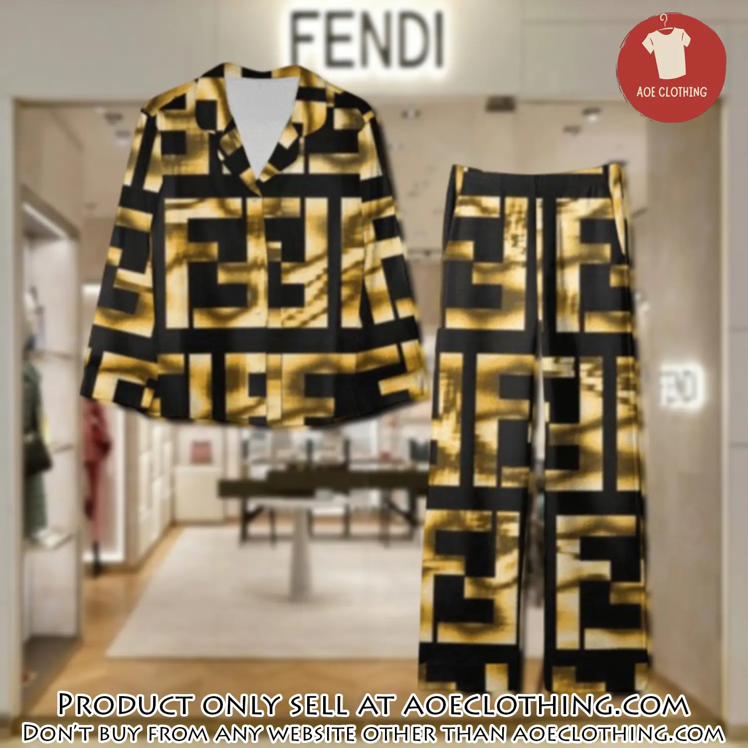 Trending luxury fendi satin pajama set pjs1048 aoe2605660